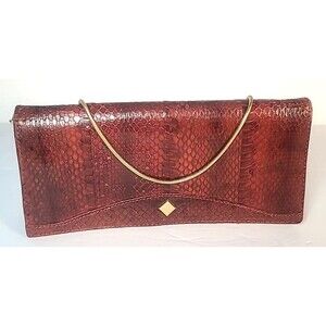 Snakeskin Clutch with Gold Chain Brown Snake Shoulder Bag Purse 70's Very Nice